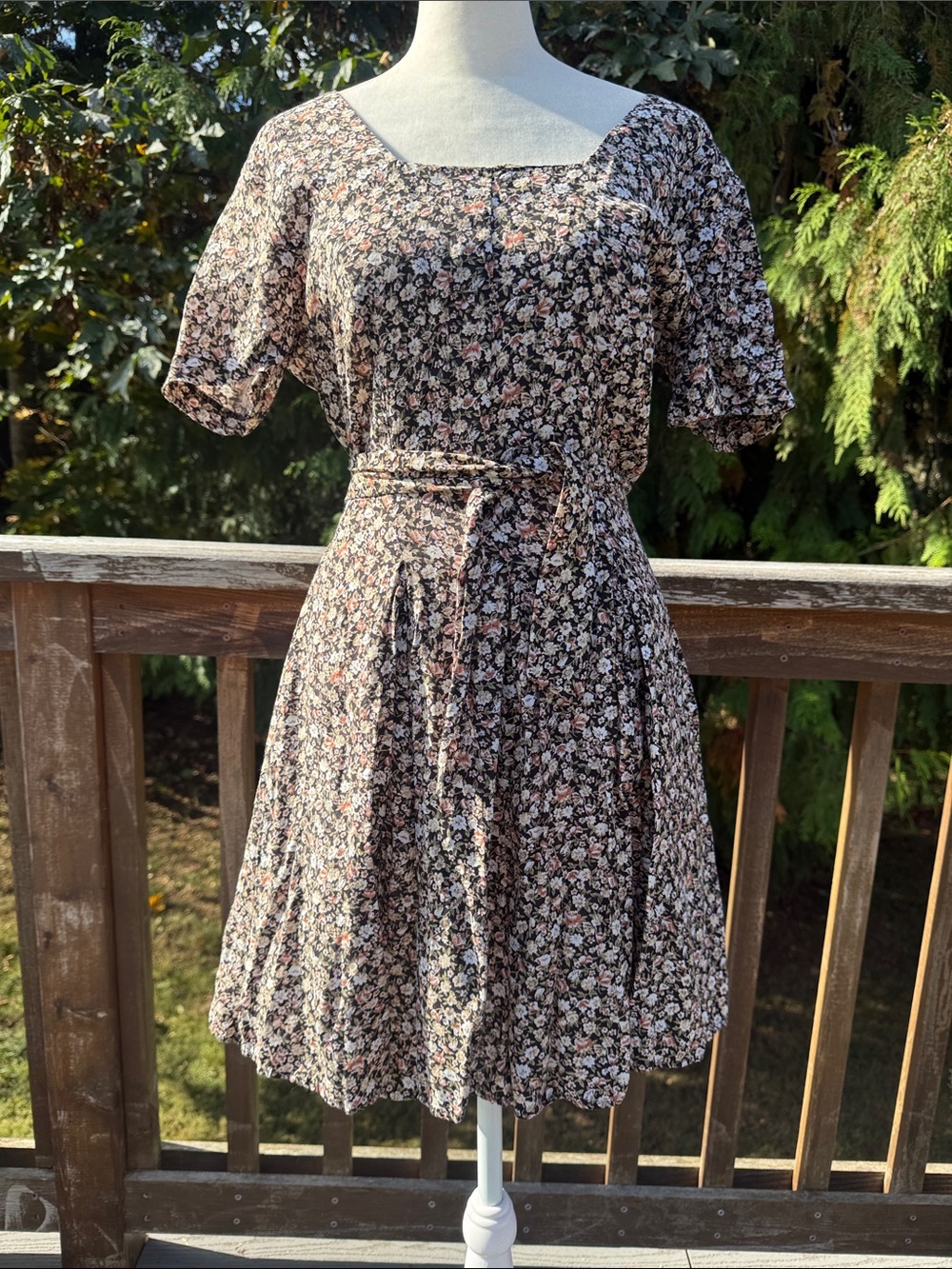 Floral Square-Neck Short Sleeve Fit & Flare Dress - Black Floral